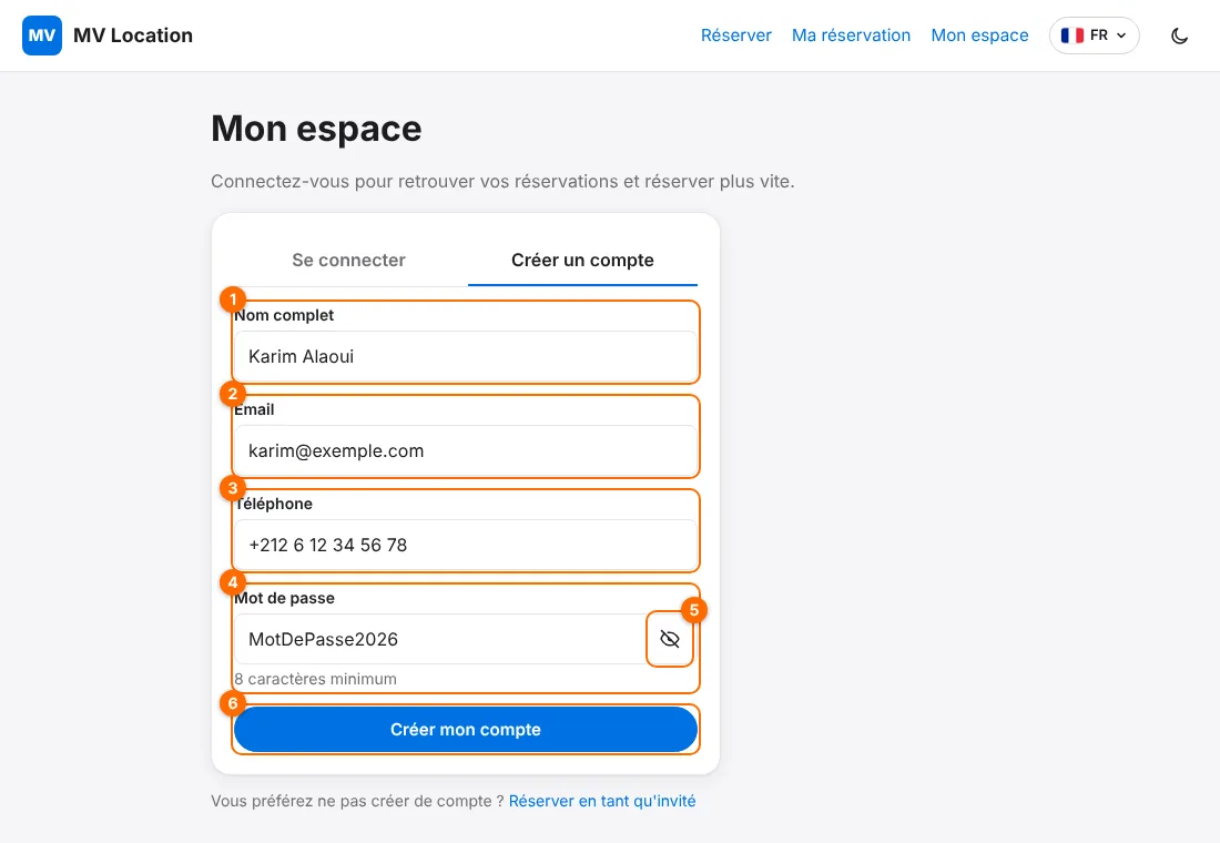 Création de compte client