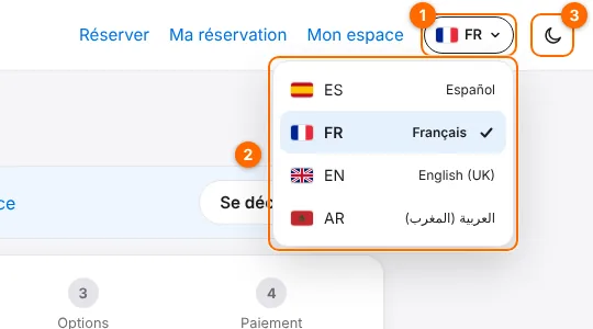 Menu de choix de la langue
