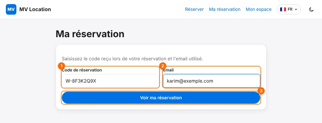 Formulaire Ma réservation